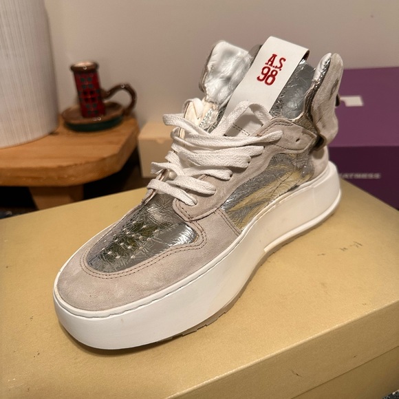 A.S.98 Light Gray and White High-Top Sneakers - Picture 3 of 3